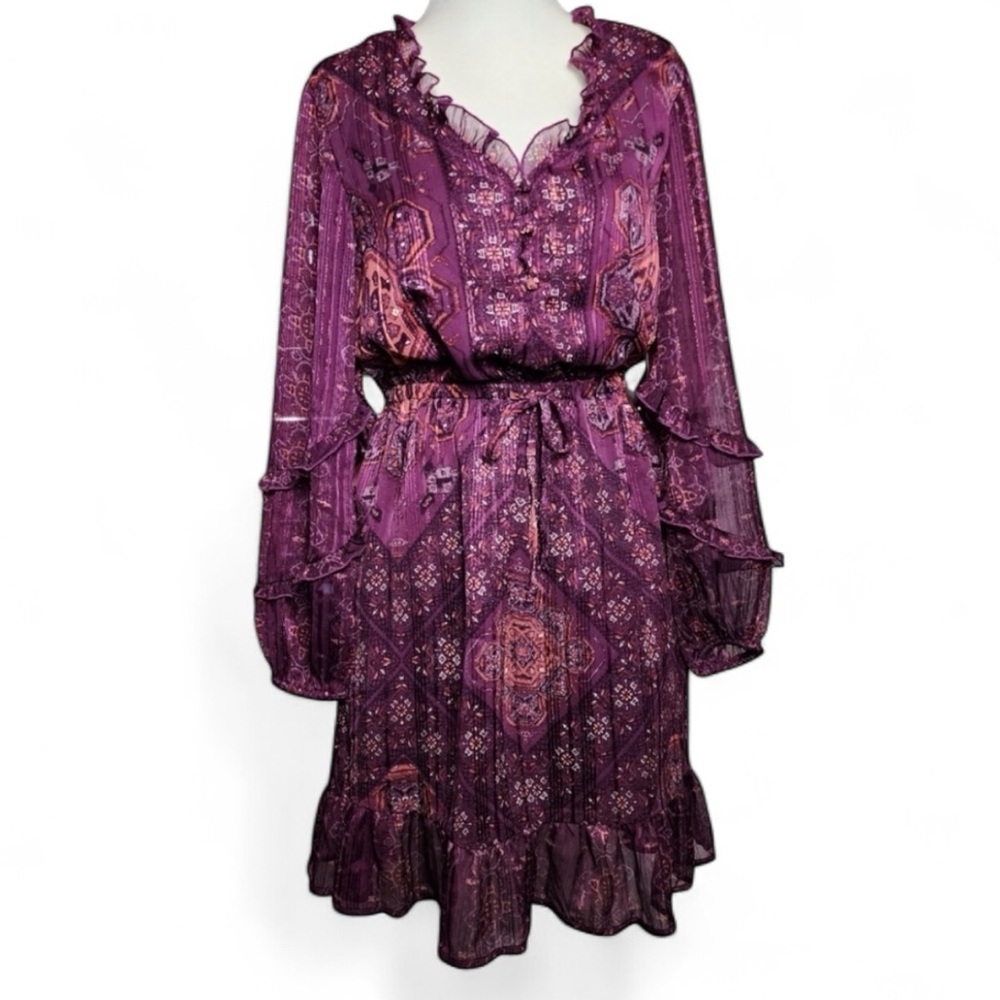 NWT, Frye & Co. Royal Plum Patterned Mini Dress